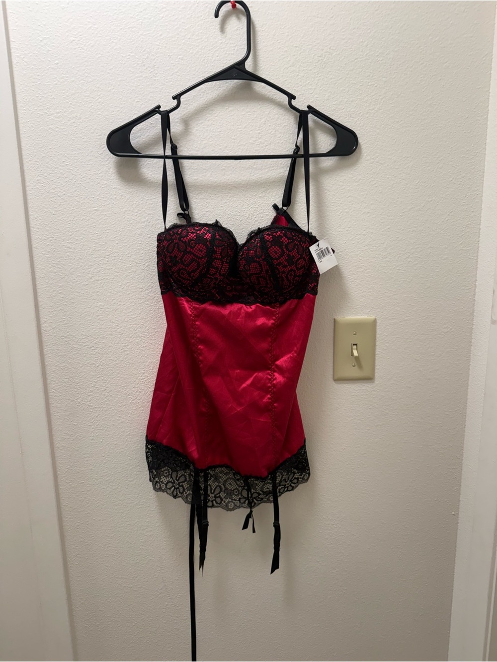 Forever 21 Red Satin Chemise with Black Lace